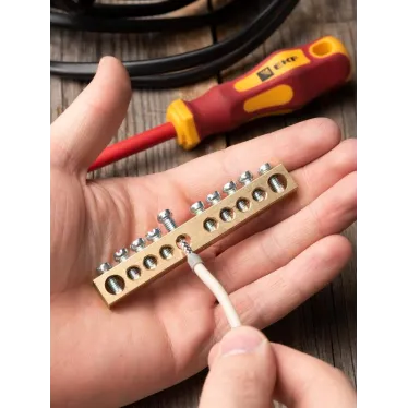 Шина нулевая 8х12мм 125А 10 отверстий крепеж по центру латунь PROxima