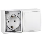 15 Aqua Блок розетка с заземлением 16А 250В + выключатель 10А 250В IP54 белый