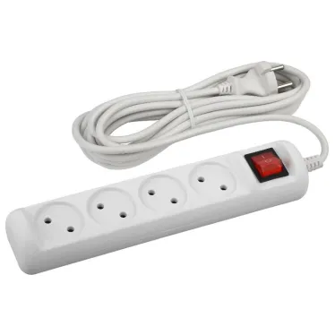 Удлинитель электрический U-4s-5m-2x1 без заземления c выключателем 4 розетки 5 м ПВС 2x1мм2 10А