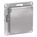 Розетка ATLASDESIGN с заземлением со шторками с крышкой 16А IP20 механизм алюминий