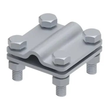Соединитель крестовой 55х55 для параллельного, крестового и Т-образного соединения прутка диаметром 6-10 мм/полосы до 30 мм. Без разделительной пластины. Монтаж с помощью 4 винтов с шестигранной головкой M8X25 и 4 шестигранных гаек M8. Материал