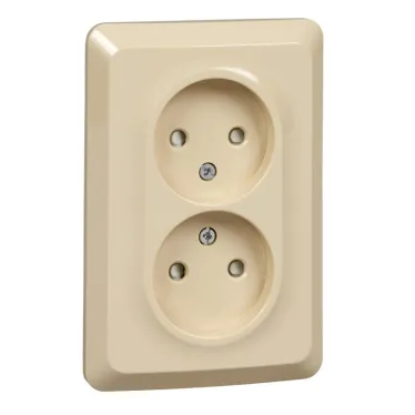 ЭТЮД Розетка двойная скрытой установки без заземления со шторками 16А 250B, кремовый