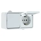 Блок розетка-выключатель 1-кл. 16А с/з с крышкой IP44 белая Прага