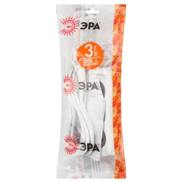 Удлинитель электрический с заземлением 3 розетки 3м ПВС 3x0,75мм2 10А UX-3e-3m ЭРА