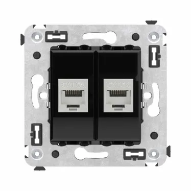 Avanti Компьютерная розетка RJ-45 без шторки в стену, кат.6А двойная экранированная, Черный квадрат