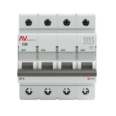 Выключатель автоматический AV-6 4P 25A (C) 6kA AVERES