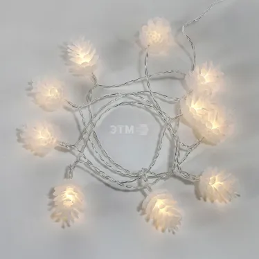 Гирлянда светодиодная Шишки 1,5 м, 10 LED, прозрачный ПВХ, цвет свечения теплый белый, 2 х АА (батарейки не в комплекте) | 303-098 | NEON-NIGHT