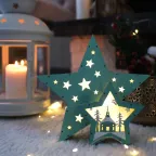 Деревянная фигура с подсветкой Домик Звездочета бирюзовая 26х7х25 см, | 504-019 | NEON-NIGHT