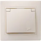 КВАРТА Розетка с заземлением сошторками с крышкой 16А кремовый