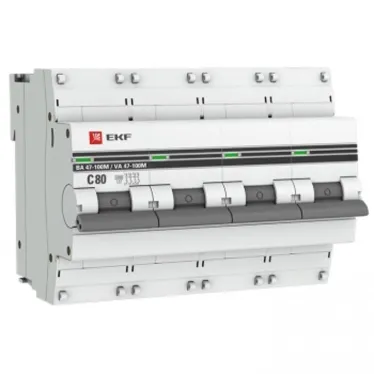 Автоматический выключатель 4P 80А (C) 10kA ВА 47-100M с электромагнитным расцепителем PROxima