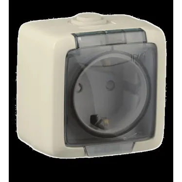 Розетка наружная с заземлением без шторок слоноваякость IP44
