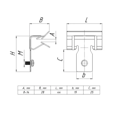 Зажим балочный 8-14мм с винтом М6х9 PROxima