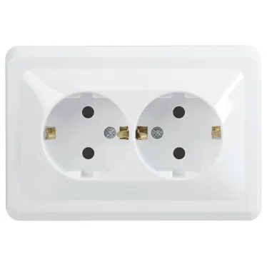 Розетка РС12-3-ВБ двухместная с заземляющим контактом без защитных шторок 16А ВЕГА белый