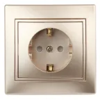 Розетка 2P+E Schuko со шторками, 16А-250В, СУ, Plano, шампань, 1-206-04