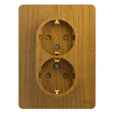 GLOSSA Розетка двойная с заземлением со шторками дуб в сборе