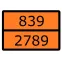 Знак для маркировки опасных грузов ''Номер ООН 839/2789'' ГОСТ Р 52290-2004 300х400 мм, пленка самоклеящаяся ГОСТ 19433-88