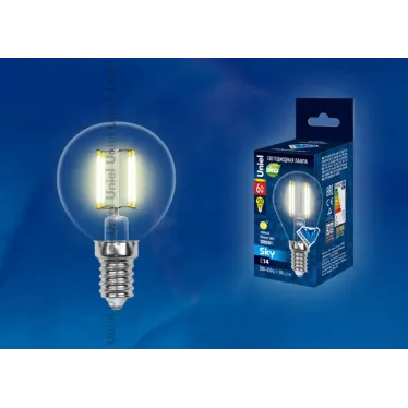 Лампа светодиодная LED 6вт 200-250В шар прозрачное 500Лм Е14 3000К Sky филамент