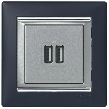 VALENA Розетка двойная USB алюминий