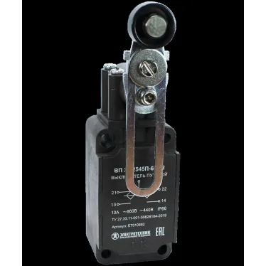 Выключатель путевой ВП 36-2545П-66 У2, рычаг с пластиковым роликом, регулируемый по длине, 1з+1р, инерционный, 30х60 мм, без сальника, 3А, IP66