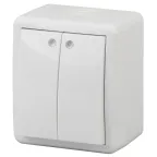 Выключатель двойной с подсветкой IP54, 10АХ-250В, ОУ, Эра Эксперт, белый,11-1405-01
