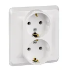 ЭТЮД Розетка двойная скрытая с заземлением без шторок белая