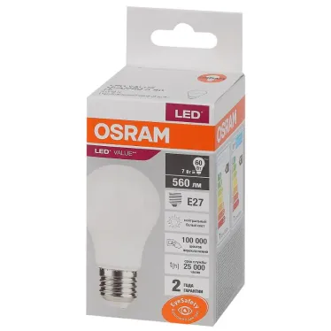 Лампа светодиодная LED 7 Вт E27 4000К 560Лм груша 220 В (замена 60Вт) OSRAM