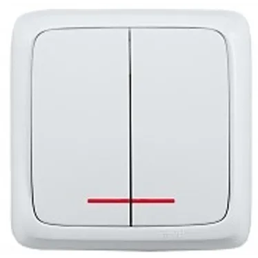 Выключатель двухклавишный наружный с изоляционной пластиной с индикацией белый 10А