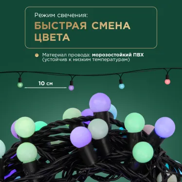 Гирлянда "Мультишарики" Ø17,5 мм, 10 м, черный ПВХ, 100 диодов, цвет RGB | 303-509-2 | NEON-NIGHT