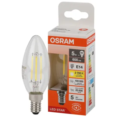 Лампа светодиодная  филаментная LSCLB60 5W/827 230V FILCL E14 10X1RU серия LED Star  | 4058075684577 | OSRAM