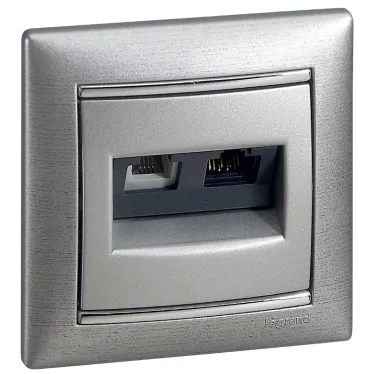 VALENA Розетка телефонная+компьютерная R11+RJ45 категория 6 UTP алюминий