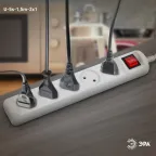 Удлинитель электрический U-5s-1,5m-2x1 без заземления c выключателем 5 розеток 1,5м ПВС 2x1мм2 10А