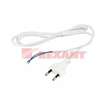 Шнур сетевой, вилка плоская без розетки, кабель 2x0.5 мм, длина 1,5 метра, белый
