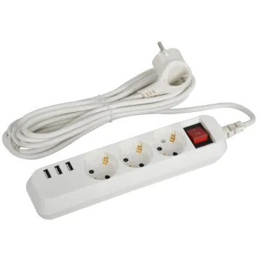 Удлинитель электрический U-3es-5m-USB c заземлением с выключателем 3 розетки + 3xUSBA 5м 10А