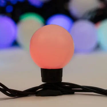 Гирлянда "Мультишарики" Ø38 мм, 10 м, черный ПВХ, 40 диодов, цвет RGB | 303-579 | NEON-NIGHT