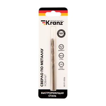 Сверло по металлу 4.5х80х47 мм (сталь HSS-Co 5% M35 P6M5K5) DIN 338