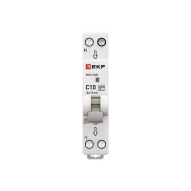 Автоматический выключатель дифференциального тока АВДТ-63M 1P+N (18мм) 10А 30мА характеристика C тип AС электронный 6кА PROXIMA