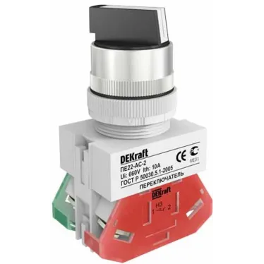 Переключатель ПЕ-22 правый без фиксации 2 положения I-O стандартная ручка 1НО+1НЗ 220В