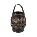 Декоративный фонарь со свечкой, плетеный корпус, бронза, размер 14х14х16,5 см, цвет теплый белый | 513-055 | NEON-NIGHT