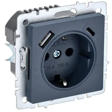 BRITE Розетка с заземлением с защитными шторками 16А с USB A+C 18Вт РЮш11-1-БрМ маренго