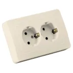 Розетка двойная скрытая с заземлением слоновая кость