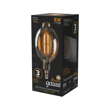 Лампа светодиодная LED Vintage Filament BT180 8W E27 180*360mm Amber 780lm 2400K 1/6 | 151802008 | Gauss