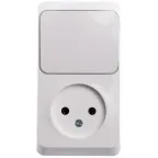 ЭТЮД Блок открытой установки Розетка без заземления + Выключатель одноклавишный белый