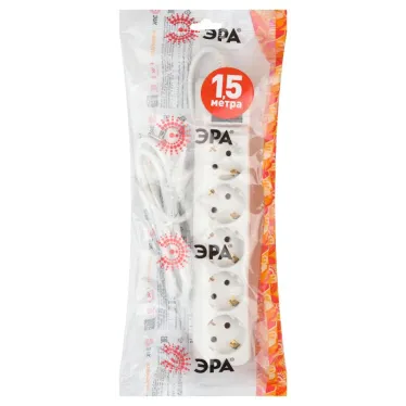 Удлинитель электрический с заземлением с выключателем 5 розеток 1,5м ПВС 3x0,75мм2 10А UX-5es-1,5m ЭРА