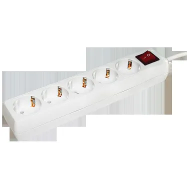 Удлинитель бытовой 5 розеток шнур 5м с заземлением с выключателем 16А