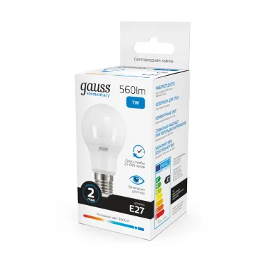 Лампа светодиодная LED Elementary A60 7W E27 560lm 6500K | 23237A | Gauss