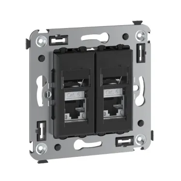 Компьютерная розетка RJ-45 в стену, кат.6 экранированная двойная,''Avanti'', ''Черный матовый''