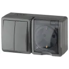 Блок розетка+выключатель двойной IP54, 16A(10AX)-250В, ОУ, Эра Эксперт, серый, 11-7402-03