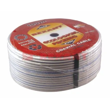 Кабель коаксиальный DG 113, Cu/Al/Cu, 75%, 75 Ом, бухта 100 м, белый, REXANT