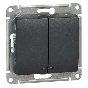 GLOSSA Выключатель двухклавишный с подсветкой схема 5а антрацит в рамку