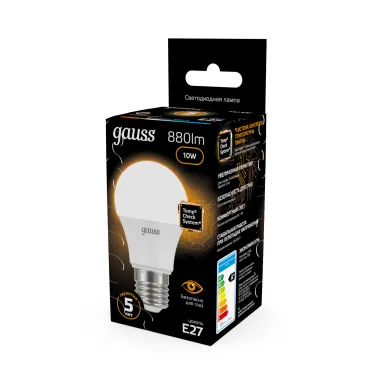 Лампа светодиодная LED 10Вт E27 220В 3000К A60 | 102502110 | Gauss